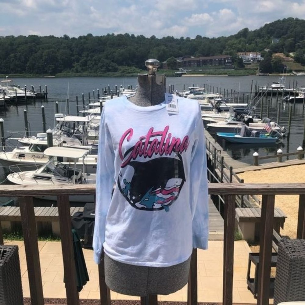 Catalina whale long sleeve white and pink T-shirt